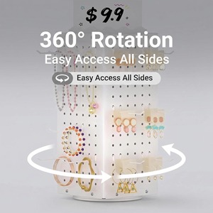 <b>Rotating</b> Pegboard <b>Display</b> Rack For Jewelry Keychains Desktop Vertical Plastic Storage And <b>Display</b> <b>Stand</b> - Product Image 2