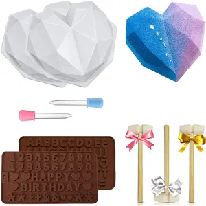 YOUNGS-Juego de moldes de silicona para pastel de diamantes en forma de corazón, gran oferta, para el Día de San Valentín