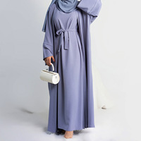 Ensemble Abaya deux pièces en polyester respirant, sans couture, couleur unie, grande taille, pour mariage