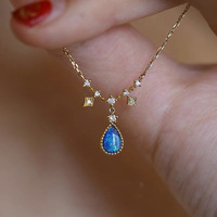 Collier Pendentif Goutte d'Eau Opale Style Forêt des Larmes Plaqué Or Argent 925 Vintage Chaîne Ronde Croix Cadeau Mariage Fiançailles