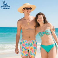 OEM logotipo personalizado alta calidad moda nuevo Sexy estampado pareja Bikini ropa de playa traje de baño mujeres y hombres Micro Mini Tanga traje de baño