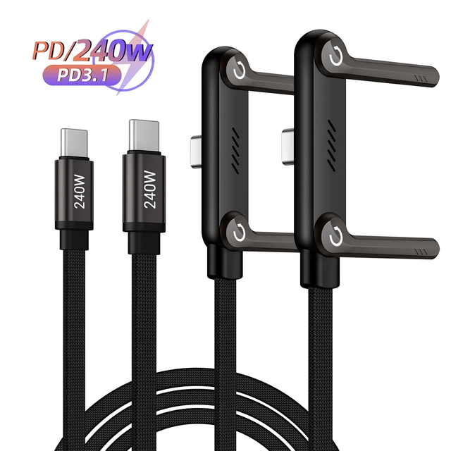 240W PD Type-C Charger Cable with 360 Adjustable Metal Stand 2-in-1 Holder 1.5m for Computer Gaming Office & Home
