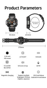 Reloj Inteligente KC91 con Llamadas BT, Pantalla Redonda de 1.39 Pulgadas, Rastreador GPS, Chat con IA, Linterna, Reloj <span class=keywords><strong>Digital</strong></span> Deportivo para Exteriores con Brújula - Product Image 6