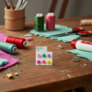 ILAN Perles en bois visage souriant 5x10mm Décoration artisanale 16 pièces - Product Image 2