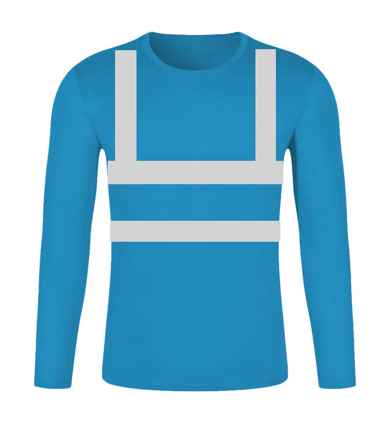 חולצת טריקו בטיחות רפלקטיבית חולצות כחולות שרוולים ארוכים חולצת עבודה פוליאסטר ירוק T 50/50