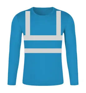 Yansıtıcı güvenlik T-Shirt mavi gömlek uzun kollu iş gömlek Polyester yeşil T 50/50