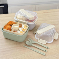 Boîte à bento isotherme double niveau en plastique SB TECH 1200 ml, 3 compartiments, écologique, réutilisable, durable, facile à nettoyer, fraîcheur garantie