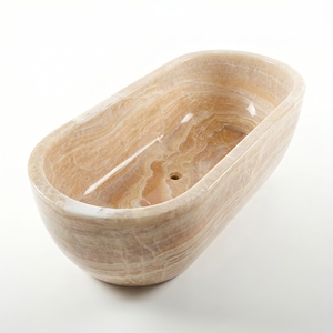 Baignoires ovales modernes sur mesure de luxe en onyx crème/jade jaune, autoportantes, pour salle de bain, villa, hôtel - Product Image 2