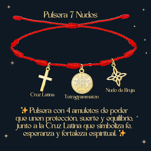 Bracciale da 7 nodi con nodo della strega fortunata Tetragrammaton croce latino oro acciaio inossidabile collana con ciondolo di protezione amuleto - Product Image 5