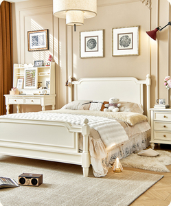 All-wood Double <strong>Bed</strong> - Master Bedroom - French Vintage Simple Modern Retro Home-use Large <strong>Bed</strong> Rubber Wood Frame <strong>Children</strong> <strong>Bed</strong> - Product Image 6