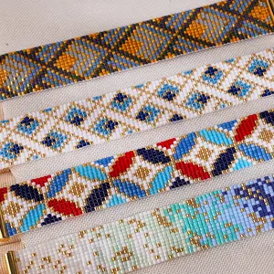 Custom Geometric Pattern Wide Shape Bohemia Style Adjustable Ethnic Miyuki Beads Jewelry Bracelet For Women