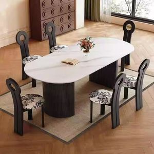 Mesa de comedor ovalada vintage, columna <span class=keywords><strong>romana</strong></span> de mediados de siglo, mesa de pedestal, tapa de mármol, mesa de cocina Retro para el hogar, restaurante, cafetería, bistró - Product Image 1