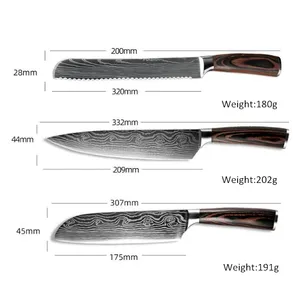 Top Rated Gift Custom Logo Ergonomic Wood Handle 8pcs Kitchen Chef Knives Super Stainless Steel Damascus Knife Set