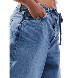 <span class=keywords><strong>Jean</strong></span> en denim de coton pour femme, taille mi-haute, coupe droite, 100% coton, bleu délavé, haute qualité - Product Image 4
