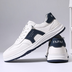Casual Sports Sneakers <b>White</b> Genuine Leather Low <b>Heel</b> Breathable Men's Walking Shoes Daily Use Street Style - Product Image 2