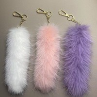 Porte-clés en fausse fourrure de renard, breloque de sac, accessoire queue de renard, pendentif animal pour clés de voiture, 30 cm