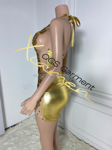 Kadınlar için yaz kıyafetleri bayanlar 2024 altın kısa taklidi doğum günü Mini elbiseler kadınlar için boncuklu gece kulübü elbise seksi - Product Image 5