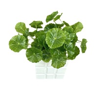 YL Nouvelle Plante Artificielle à 9 Fourches, Simulation de Plante Verte, Herbe de l'Argent, Décoration de Bureau Intérieur, Bonsaï, Feuille Artificielle de Centella en Pot