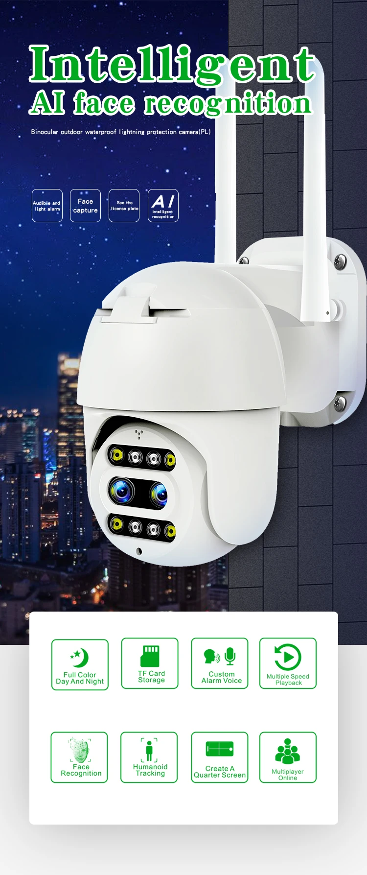 2K Ultra HD Binocular Outdoor Waterproof Ball Camera Smart Home Security Motion Detection Camera