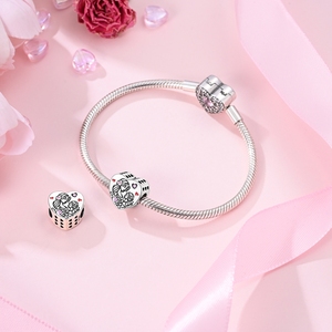 Ciondolo a Cuore in Argento con Fiori, Portafortuna per la Casa e la Famiglia, Regalo per la <span class=keywords><strong>Festa</strong></span> <span class=keywords><strong>della</strong></span> <span class=keywords><strong>Mamma</strong></span>, <span class=keywords><strong>Charm</strong></span> Pendente per Bracciale - Product Image 3