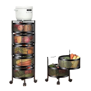 Kitchen <b>Storage</b> Rack 2/3/4/5-Tier 360-Degree Rotating <b>Vegetable</b> <b>Baskets</b> with Wheels Eco-Friendly Space-Saving Multifunction - Product Image 1