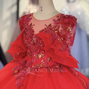 Jancember 6886 Beautiful <strong>Red</strong> <strong>Sequins</strong> Empire Ruffle Quinceanera 15 Girls Dresses - Product Image 5