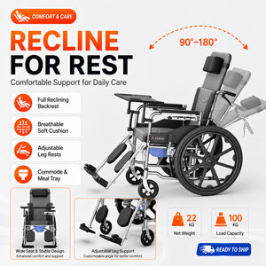 <span class=keywords><strong>Silla</strong></span> <span class=keywords><strong>de</strong></span> <span class=keywords><strong>Ruedas</strong></span> Manual Autopropulsada Completamente Reclinable con Asiento <span class=keywords><strong>de</strong></span> Acero al Carbono y Malla, <span class=keywords><strong>Ruedas</strong></span> Integradas <span class=keywords><strong>de</strong></span> 24 Pulgadas, Reposapiés Ajustables, Freno, Orinal y Mesa - Product Image 2