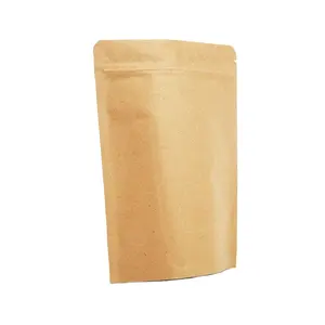 In Stock Waterproof Zipper Sealed Resealable Zip Lock Food Grade Ziplock Stand Up Pouch Brown Kraft Paper Bag