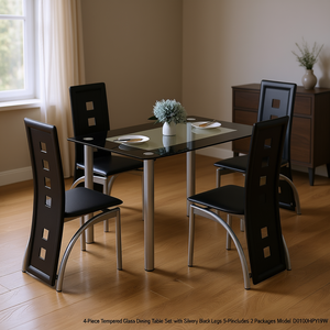 Juego de Comedor Moderno de 5 Piezas con Mesa de Vidrio Templado y Patas Plateadas/Negras, Diseño Contemporáneo, Muebles Duraderos para el Hogar, Modelo D0100HP - Product Image 2