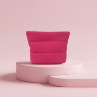 Pochette de maquillage de luxe en néoprène rouge rose, résistante à l'eau, anti-odeur, avec fermeture éclair, triple couche, matelassée et rembourrée