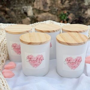 Vela Aromática con Aroma a Corazón de Diamante, Color Rosa, en Frasco de Vidrio Blanco y Dorado, Tapa de Madera, Hecha a Mano, Aromaterapia, Cera de Soja, Larga Duración, Navidad - Product Image 3
