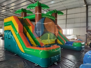 Castillo Inflable con Diseño de Palmeras, Casa de Brinco Residencial, Tobogán Doble, Material de PVC, Fácil de Instalar - Product Image 3