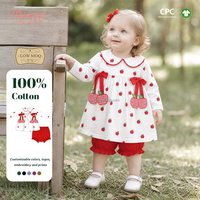 Vêtements de boutique pour bébés, barboteuse pour petite fille avec imprimé pomme, applique pomme, col Peter Pan et nœud