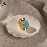 Großhandel 18K Vergoldeter Türkis Breiter Bandring Gehämmert Statement-Ring für Damen