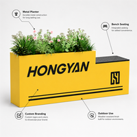 Banc-jardinière en métal jaune pour vitrine de magasin, conteneur de présentation florale, siège personnalisable avec logo pour entrée de magasin, fenêtre, allée, pour la mise en valeur de la marque