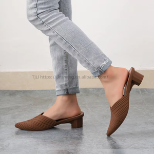 Haley Shark's New Women's Spring Summer Fashion Chunky Heel Baotou <b>Half</b> Slipper Pointed-Toe Casual Sandals Outer Wear - Product Image 4
