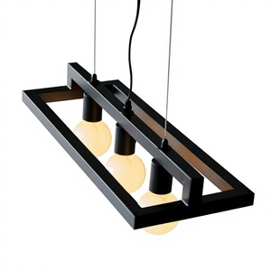 Black Rectangle Pendant Light E14 LED 3 <b>Bulbs</b> 3500K Warm White Fabric Voice Control Adjustable Height High CRI 90 Living Room - Product Image 1