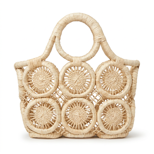 Sac en rotin tissé à la main avec motifs circulaires rouges, panier de rangement de style bohème - Product Image 4