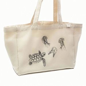LILALILA Custom Print Recycled Cotton Large Shopping White Canvas Tote Bag - Product Image 2