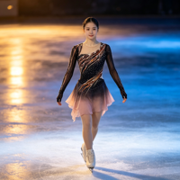 Costume de patinage artistique pour enfants et adultes, robe en maille à manches longues dégradé noir et rose avec strass pour spectacle sur glace