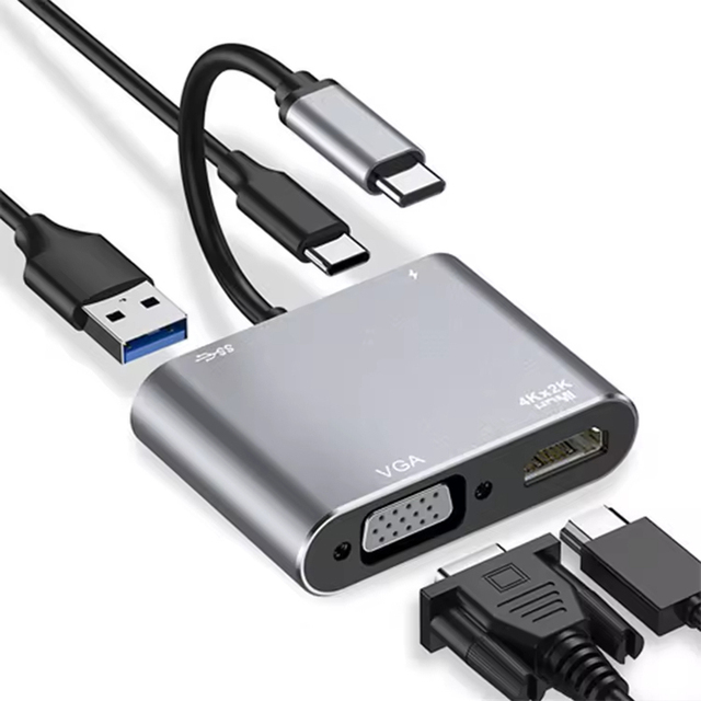 Hot Sale Type C to 4K HDMI VGA USB 3.0 PD Adapter 4 in 1 USB-C USB C Multiport Hub Docking Adapter