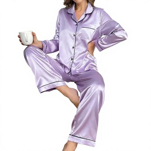 Conjunto de Pijama de Satén de Manga Larga para Mujer, Tallas Grandes, Suave, Cómodo y Transpirable, con Cierre de Botones, Varios Colores, Envío Rápido, Gran Venta - Product Image 1