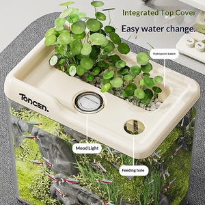 Acquario Moderno Piccolo per Pesci Rossi e <span class=keywords><strong>Tartarughe</strong></span>, in Plastica e Vetro Trasparente, per Uso Interno in Soggiorno, Ufficio o Scrivania - Product Image 2