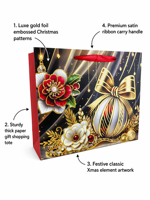 Sacs cadeaux en papier de Noël de luxe CS16, sacs de shopping festifs de Noël avec poignée en ruban pour les cadeaux de vacances