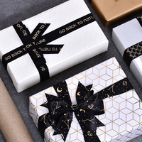 Pita Satin Hitam Cetak Foil Berkualitas Tinggi Grosir 1 inci untuk Hadiah Mewah