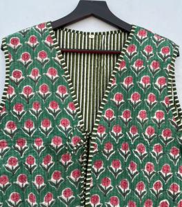 Veste matelassée en coton imprimé fleuri pour femmes faite à la main col en V avant ouvert cravate-sans manches courtes catégorie gilets pour femmes - Product Image 3