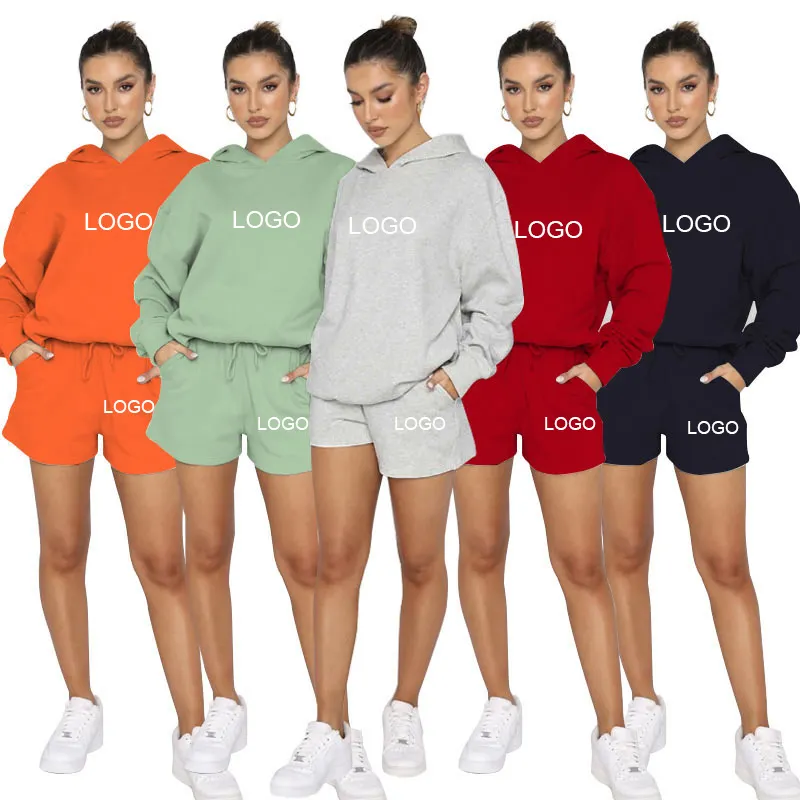 Mode jogginganzug outfits fitnessstudio kleidung kapuzenshirts shorts zweiteilig für damen mädchen schlichte trainingsanzüge für druck sweatshirt unbedruckt