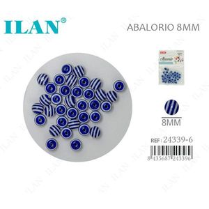Perline blu a strisce Ilan Abalorio da 8 mm per la creazione di gioielli - Product Image 1