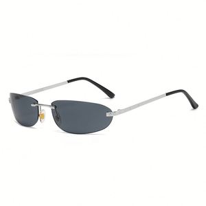 Lunettes de soleil ovales sans monture en alliage rétro Y2K avec logo personnalisé, protection UV400, petite monture, pour hommes et femmes, collection 2025 - Product Image 3
