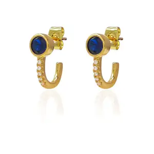 Newest 18k Gold Plated Inlaid Blue Zircon Micro-inlaid White Zircon U Shape 925 Sterling Silver Stud Earrings For Women